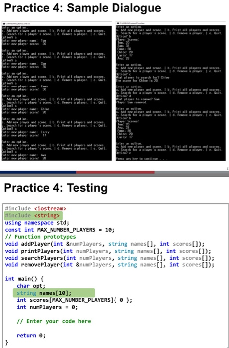 program that manages a list of up to 10 players and their