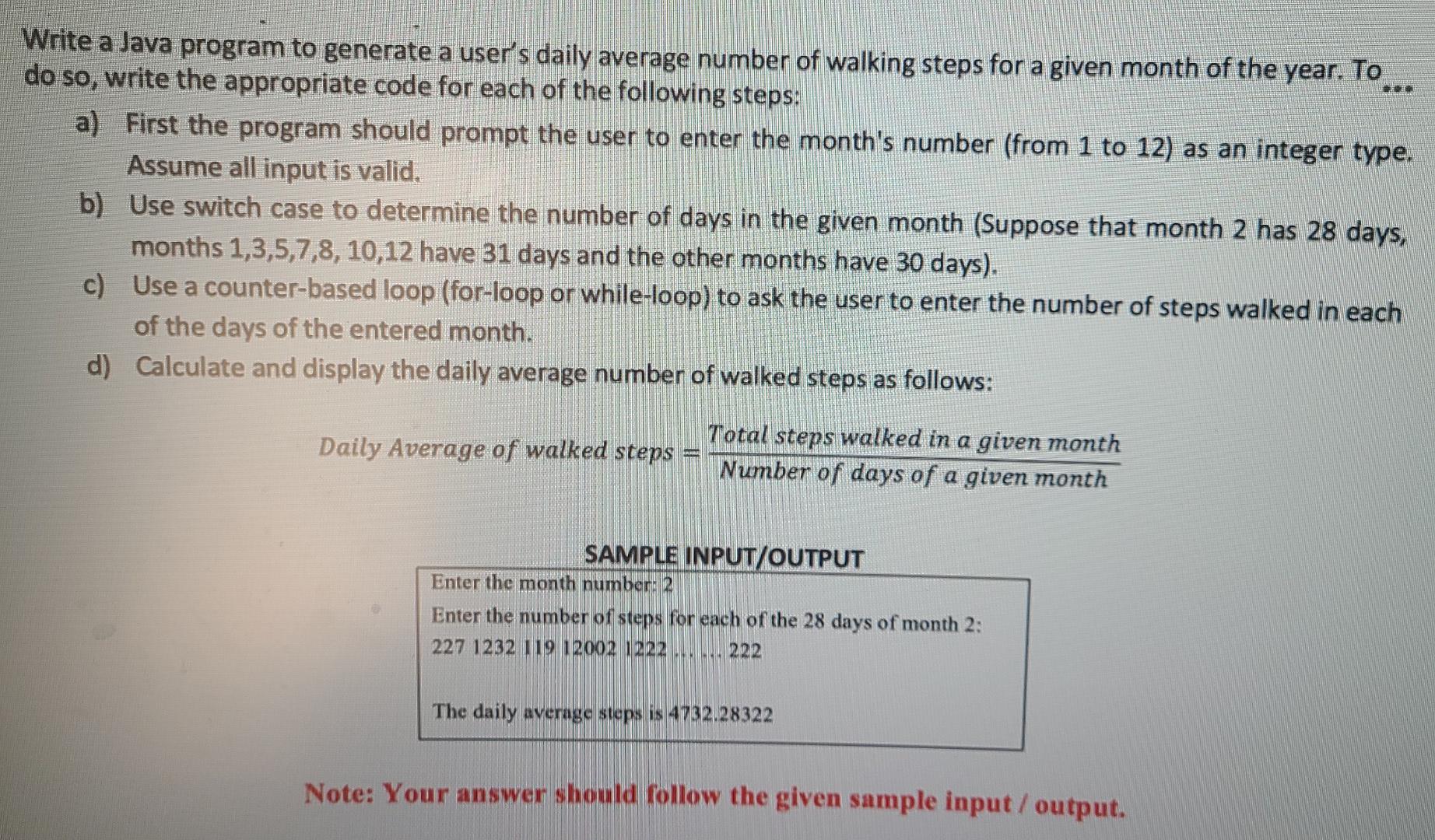 use java program Write a Java program to generate a user's daily
