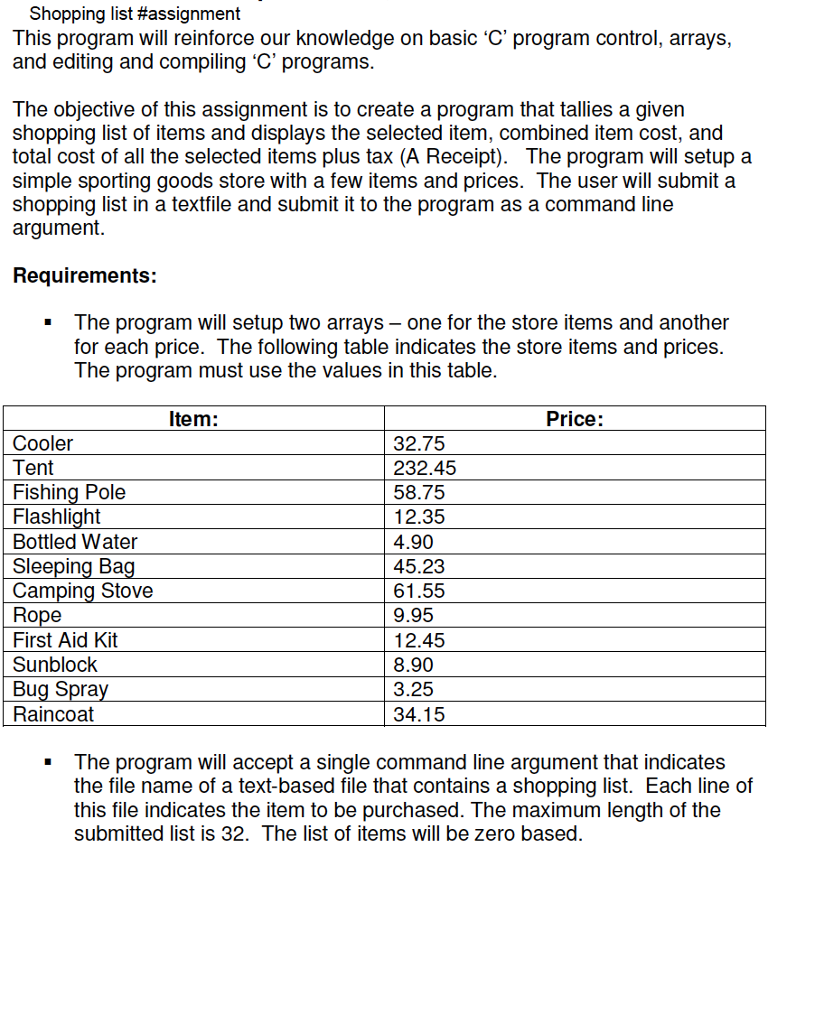 This program will reinforce our knowledge on basic C program control, arrays,