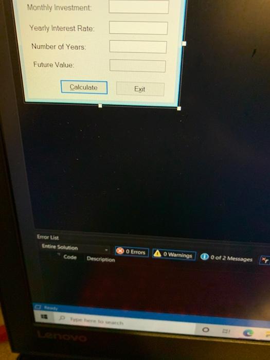 years = Convert.ToInt32(txtYears.Text); int months = years * 12; decimal monthlyInterestRate =