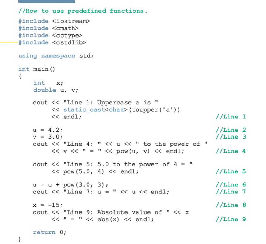 Implement a similar program using other predefined functions introduced in the table: