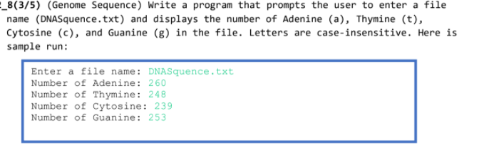  solution in java _8(3/5) (Genome sequence) Write a program that prompts