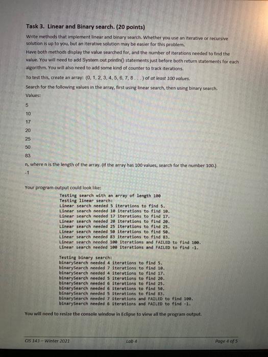 task 3 java lang Task 3. Linear and Binary search. (20 points)