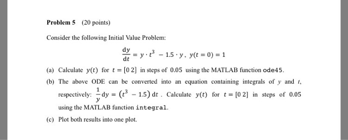  IN MATLAB PROGRAMMING PLEASE!! Consider the following Initial Value Problem: dy/dt