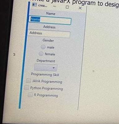 gender, Combo box for department and Checkbox for ogramming skill box for