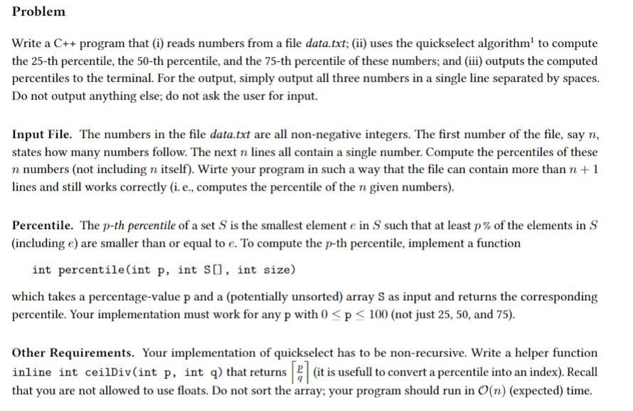 Data Text File: Problem Write a C++ program that (i) reads
