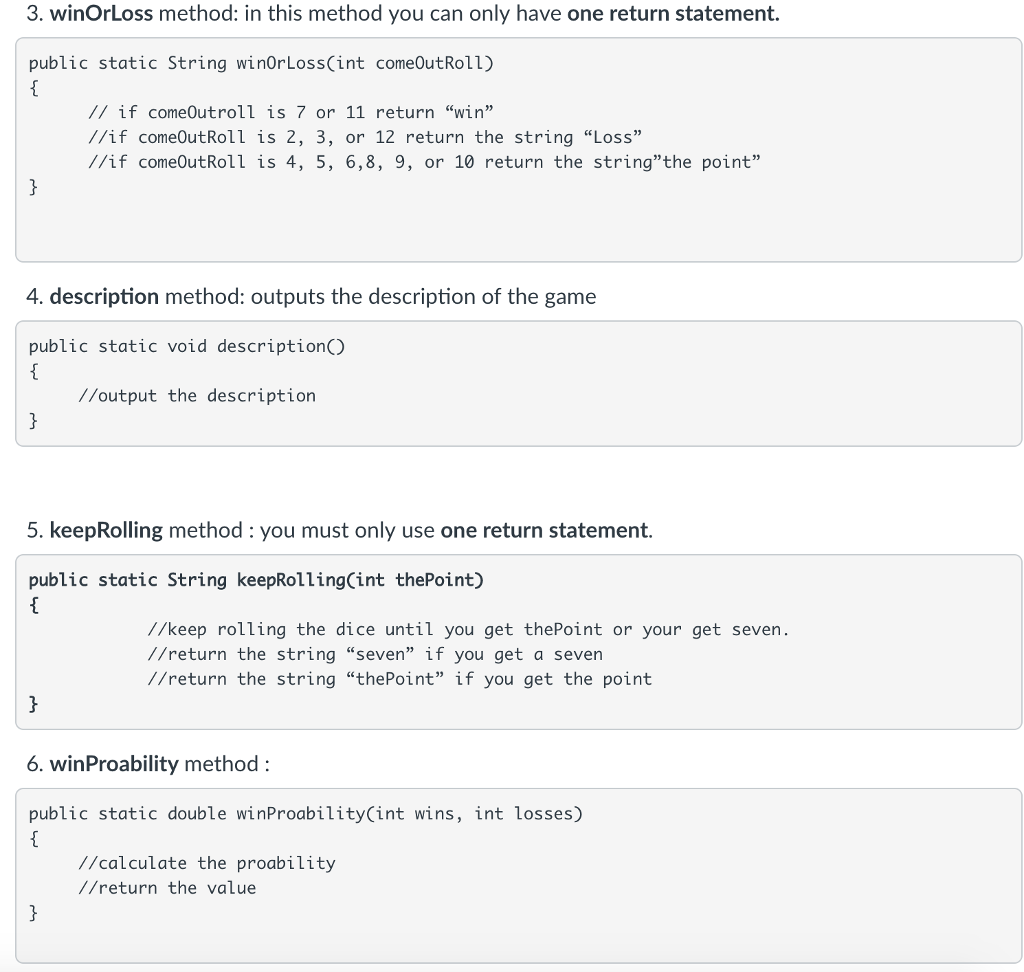 calculate whether the player would win or lose. The program should simulate