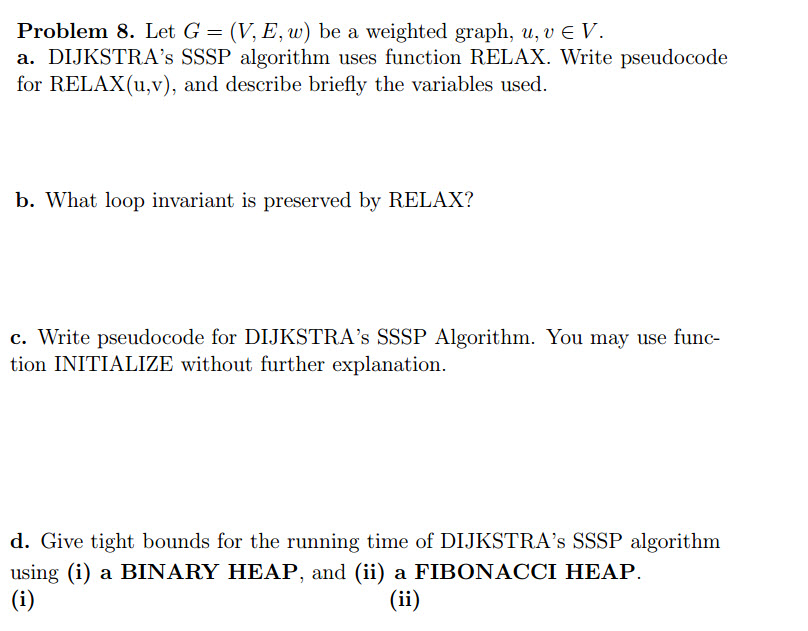  Let G = (V, E, w) be a weighted graph, u,