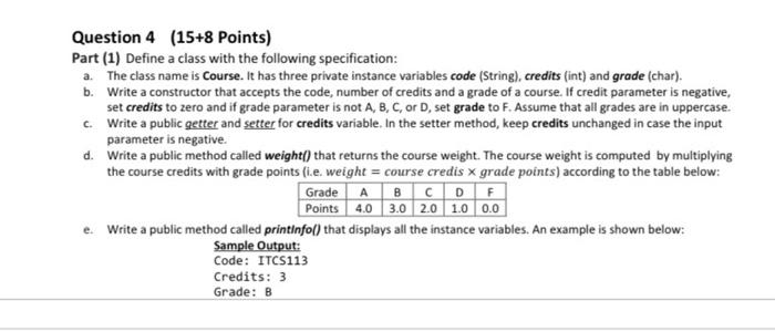 2 part a questionjava 1 Question 4 (15+8 Points) Part (1) Define