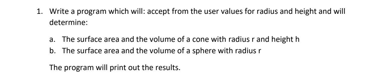  Solve in matlab pls 1. Write a program which will: accept