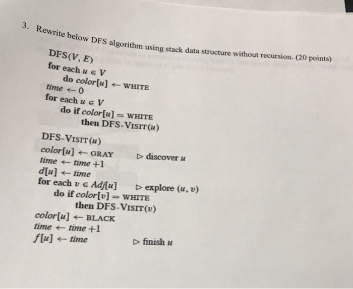  vite below DFS algorithm using stack data structure without recursion. (20