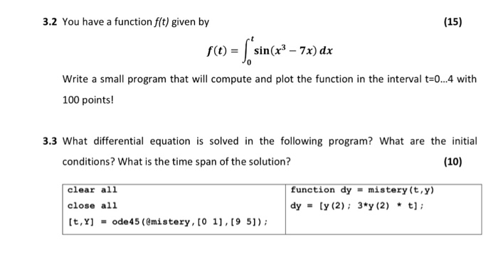  In Matlab 3.2 You have a function ft) given by (15)