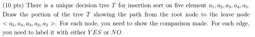  There is a unique decision tree T for insertion sort on