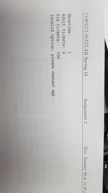  This is a Matlab project..I need the code ins COP2271 MATLAB