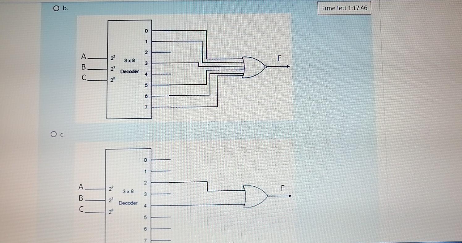 8 decoder: Select one: O a. 0 1 2 A F 00D