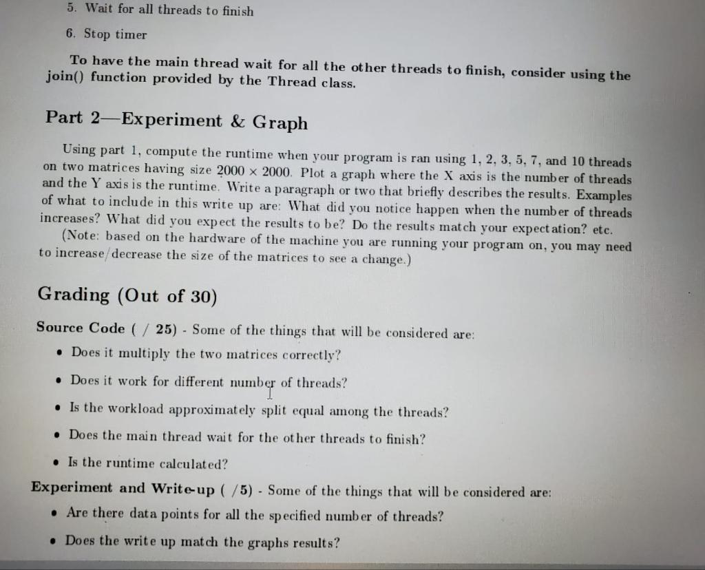 using Java Threads Given two matrices of sizes mx n and n