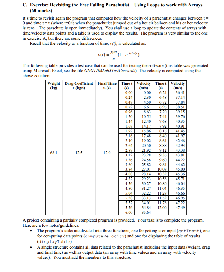 write a C code that meets the following requirements. C. Exercise: Revisiting