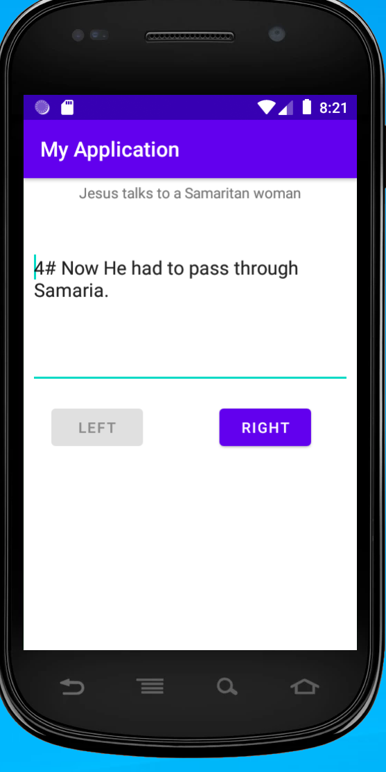 Create android studio use java. Use the assigned bible story.. Add all