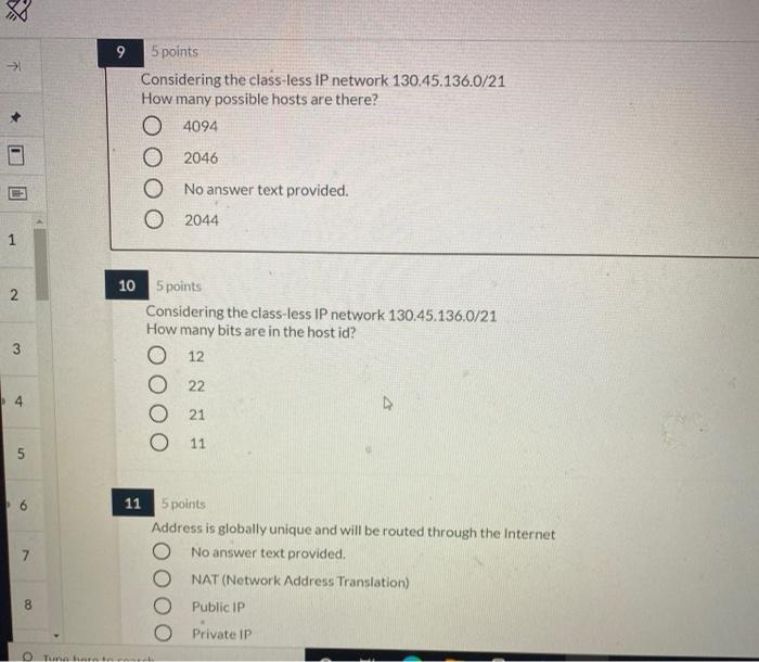  ASAP PLEASE 9 + 5 points Considering the class-less IP network