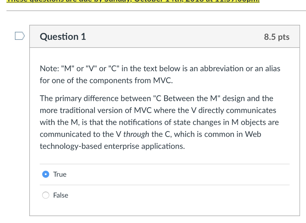 DQuestion 1 8.5 pts Note: "M" or "V" or "C" in