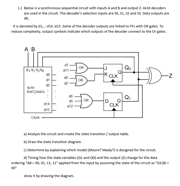  1.) Below is a synchronous sequential circuit with inputs A and