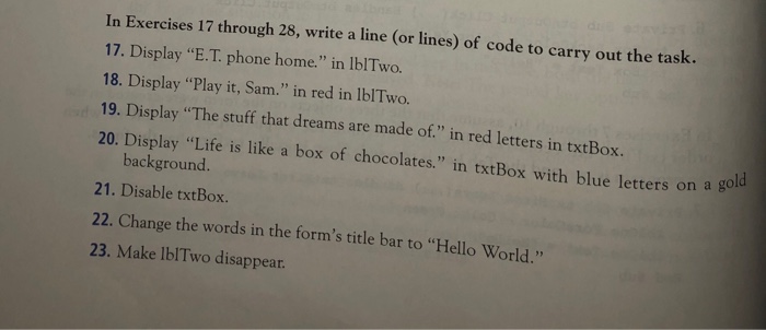  In Exercises 17 through 28, write a line (or lines) of