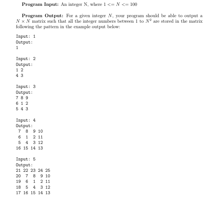 Write a C program for this. Program Input: An integer N,