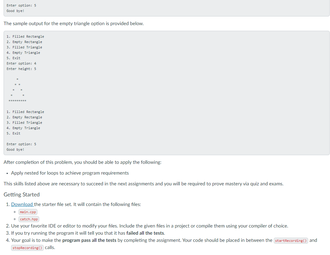 a menu to the user. Users can select among 4 different shapes: