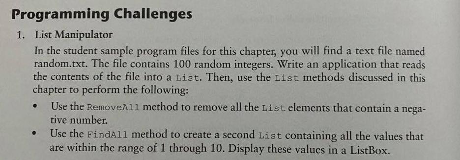  Programming Challenges List Manipulator In the student sample program files for