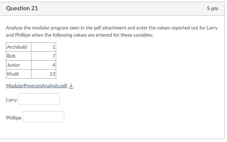  Analyze the modular program seen in the pdf attachment and enter
