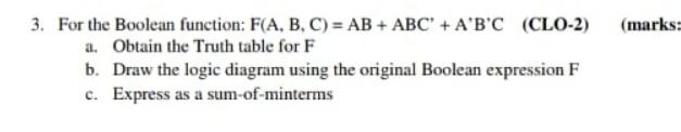  solve it (marks 3. For the Boolean function: F(A, B, C)
