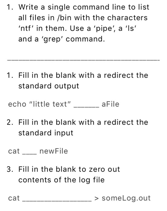  1. Write a single command line to list all files in