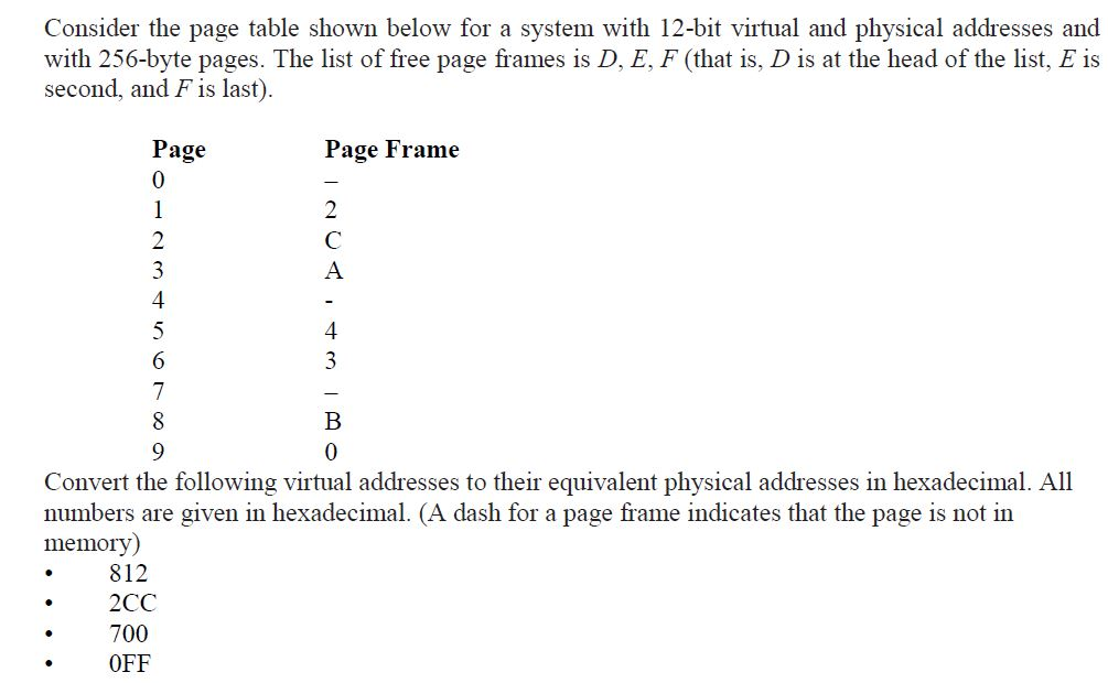 Operating System Concepts 9th Ed: Consider the page table shown below for