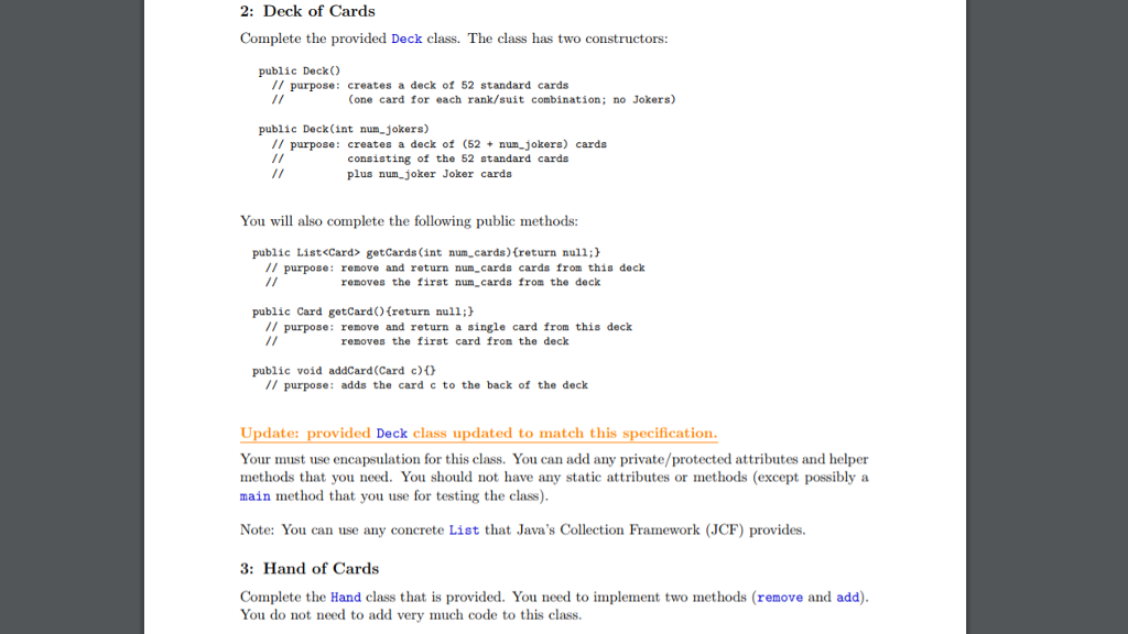 Need help with these classes please! will upvote! Student # 101047681 Deck