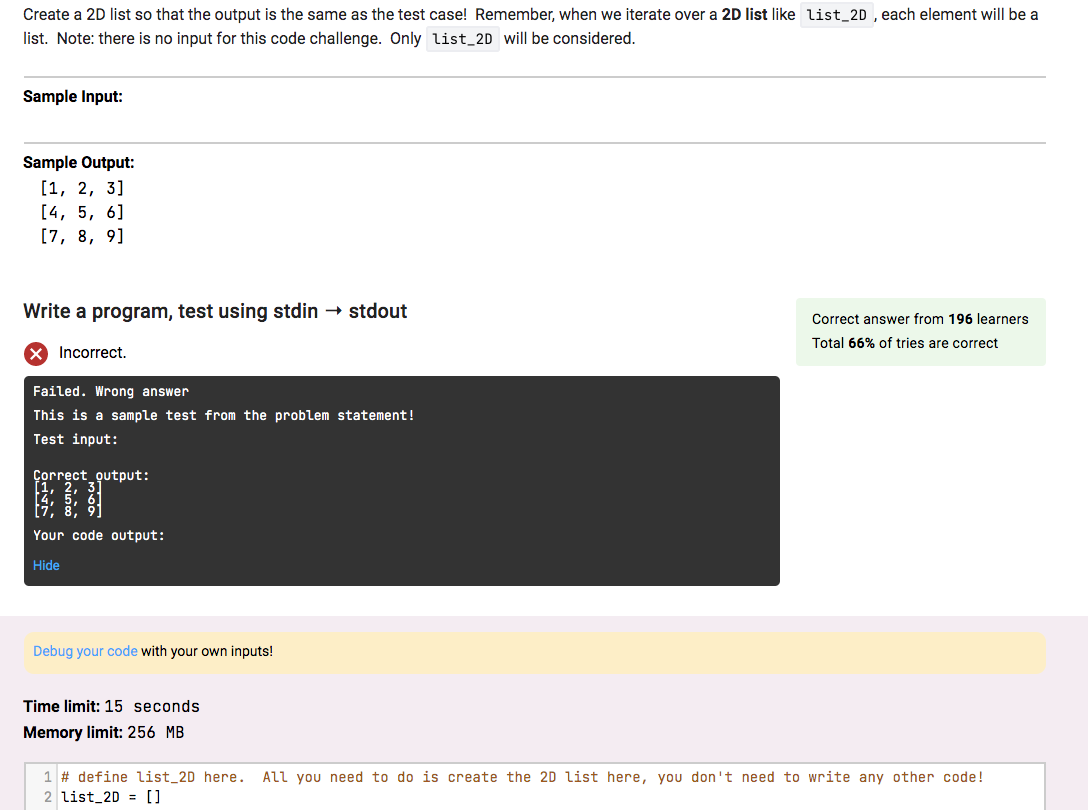How do I do this in Python? Create a 2D list so