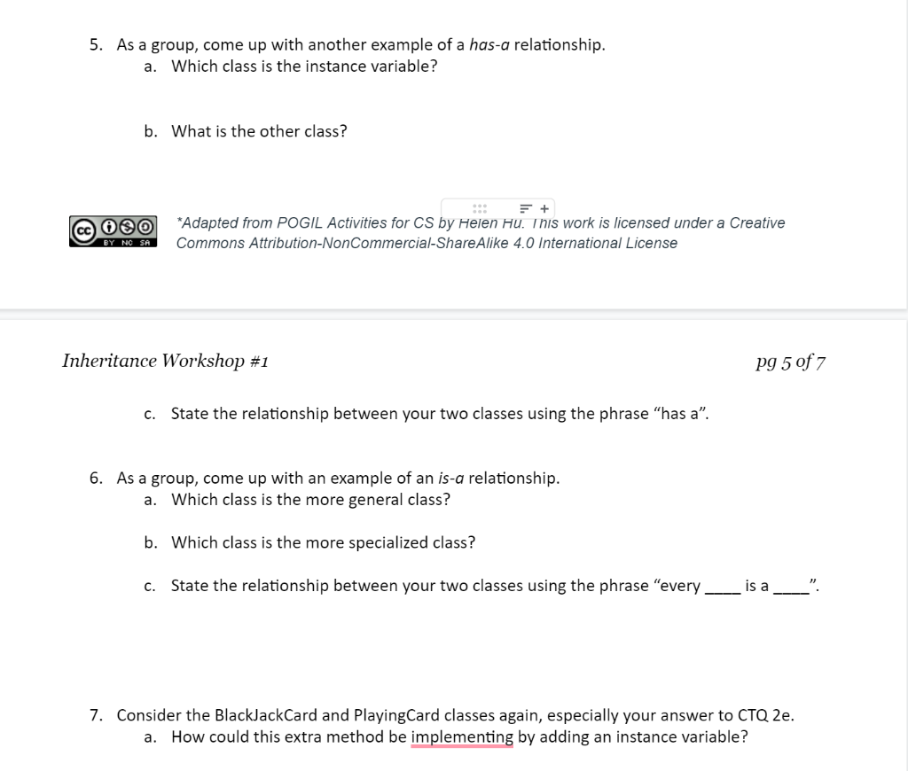 Inheritance Workshop - Please Answer complete post (break it up into multiple
