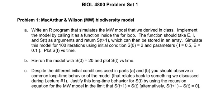  BIOL 4800 Problem Set 1 Problem 1: MacArthur & Wilson (MW)
