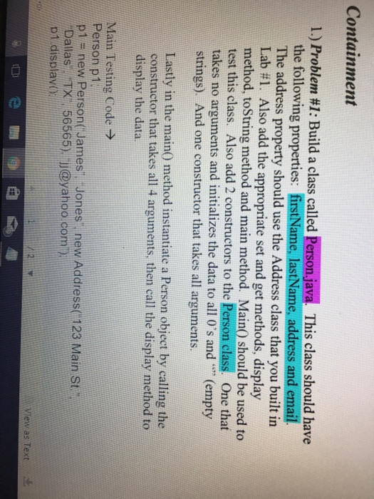  Build a class called ferson.java. This class should have the following