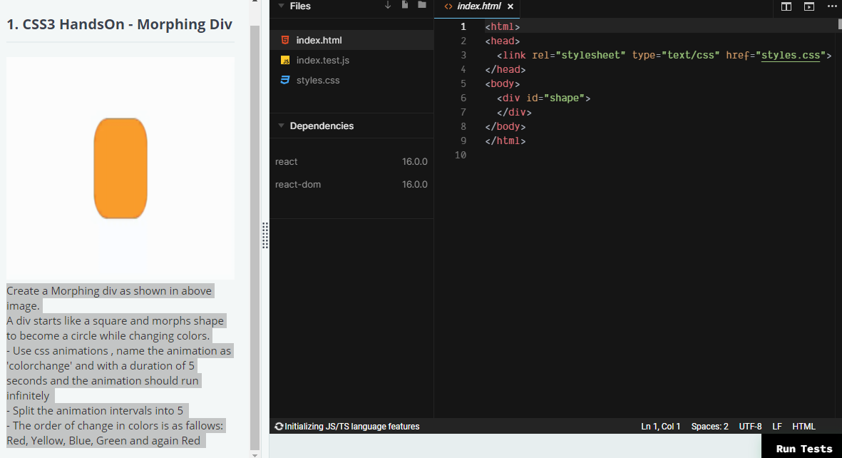 I need help in this program Files index.html x u 1. CSS3
