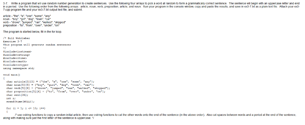  3-7. Write a program that will use random number generation to