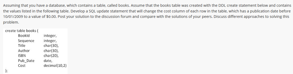 Assuming that you have a database, which contains a table, called