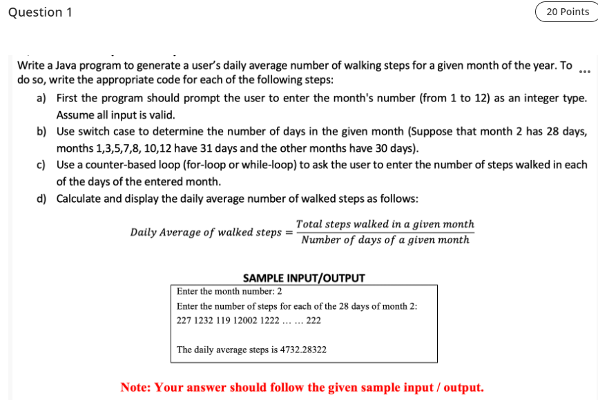 program to generate a user's daily average number of walking steps for