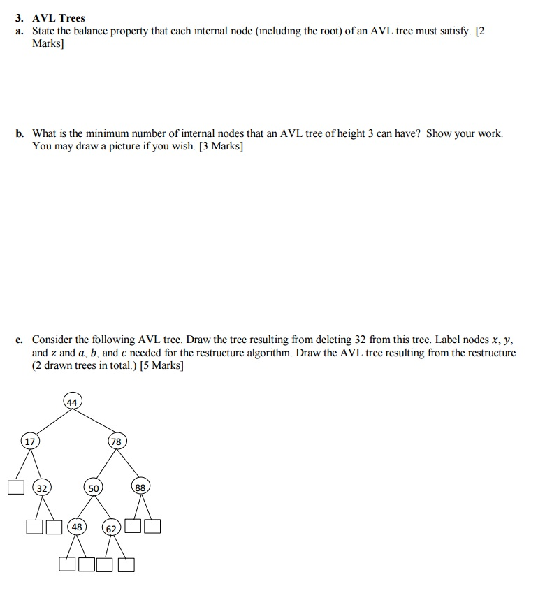 a. State the balance property that each internal node (including the