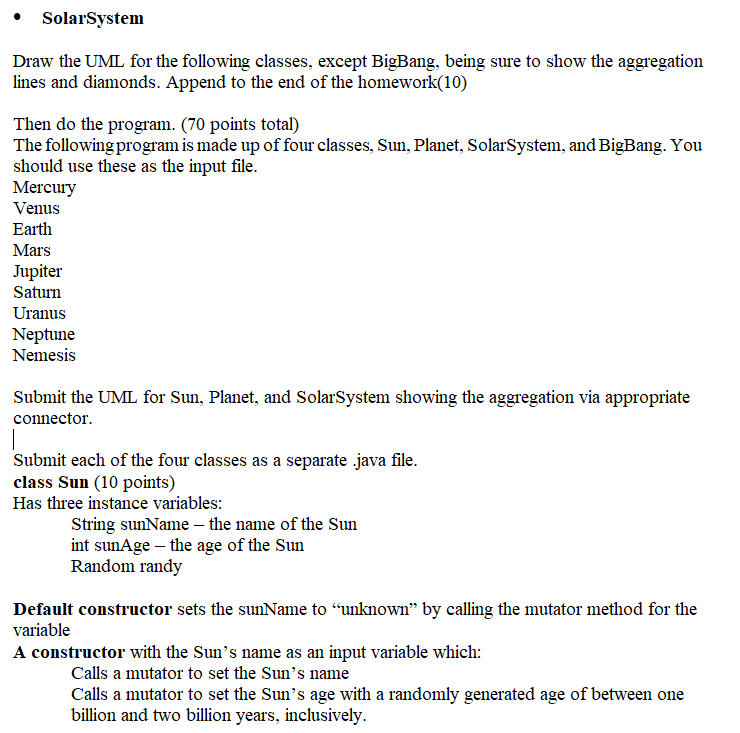  This program should be written in Java. Solar System Draw the
