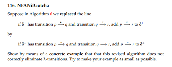 a NFA M' such that L(M')=L(M) initialize: set 8+ to be 8