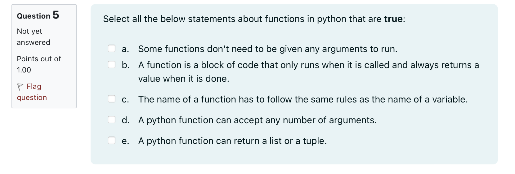  Select all that are correct (Python) Select all the below statements