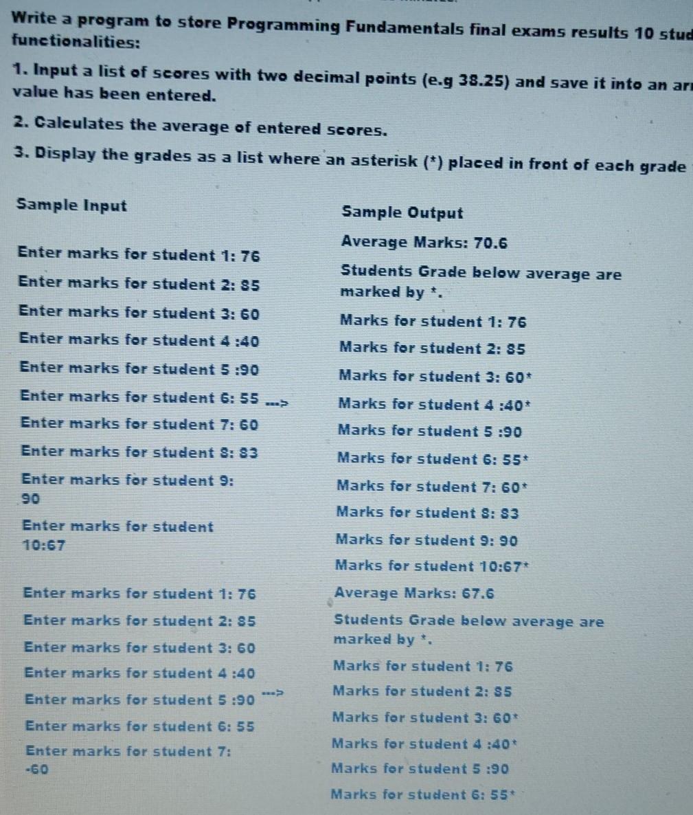  Write a program in c language to store Programming Fundamentals final
