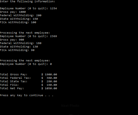 Write a program that displays a weekly payroll report. A loop in