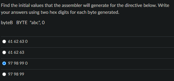  80x86 assembly Find the initial values that the assembler will generate