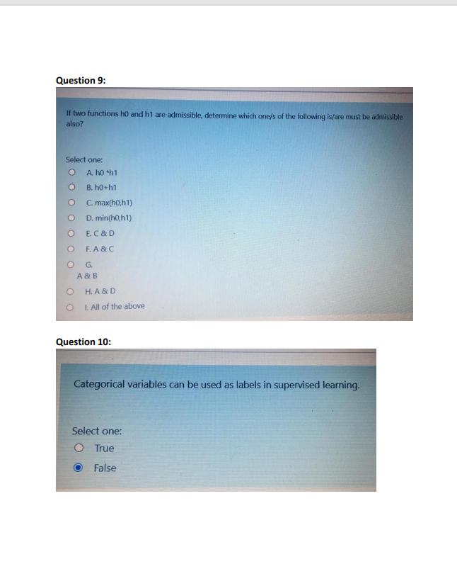 Plz answer these MCQs Question 9: If two functions ho and h1